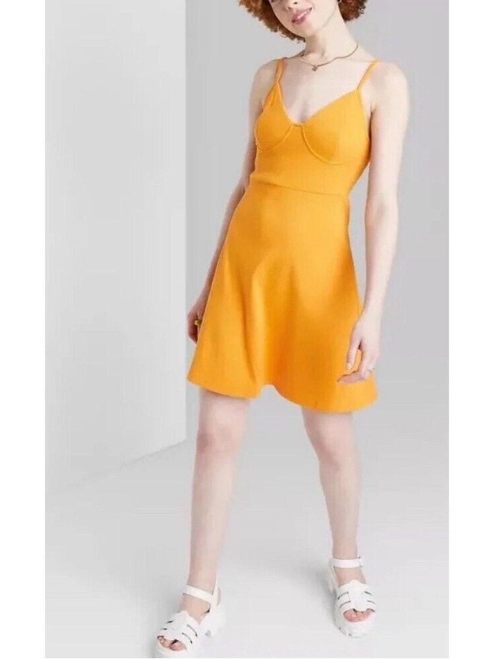 wild fable Golden Yellow Spaghetti-Strap Mini Dress